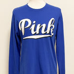PINK - Victoria's Secret Victorias Secret PINK Royal Blue White Script Print Logo Long Sleeve T Shirt XS Photo 0