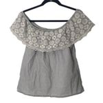 Blue Rain  Eyelet Blue Stripe Floral Coquette Off the Shoulder Shirt Photo 1