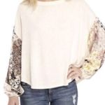 Patterned Sleeve Flowy Top Tan Photo 0