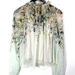 Rachel Zoe Smocked Smocked Neck Floral Chiffon & Base Tee XS Long Sleeve Classic Photo 0