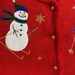 Crystal Kobe Christmas Sweater Snowman Skiing Button Cardigan Holiday Medium Red Photo 4