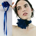 Free People Melody Flower Blue Velvet Choker Dainty Coquette Necklace Whimsical Photo 2