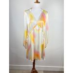 JAAF Organic Silk Mini Dress Aura Light Print V Neck Mini Dress Long Sleeve Pink Size L Photo 2