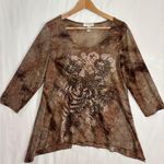 Dress Barn Brown Embellished top Sz L 3/4 Sleeve Boho Whimsigoth Fairycore Y2K Photo 0
