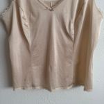 WARNERS Vintage 90s Champange Beige V Neck Bow Lace Trim Thin Strap Camisole Top Tan Size L Photo 2