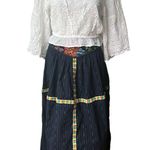 Unique Vintage Cotton Tapestry Waist Midi Skirt, Dark Navy Photo 4