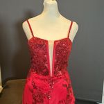 Women’s Red Mermaid Fit Prom Party Dress Sparkly Sequins LaceUpBack Size 2 *READ Photo 1