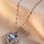 Beautiful multi colored heart shaped cz stone! Silver chain!Fashion jewe… Photo 0