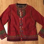 Icelandic Design Sweater Sz Medium Orange Embroidered Beaded Lined Cardigan YC Photo 2