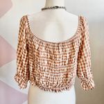 Brown Gingham Peasant‎ Top, Cottagecore Soft Girl Preppy Retro XL Photo 1