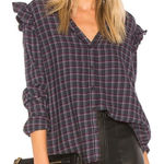 Paige  Ruffle Blue Purple Plaid Button Down Flannel Shirt XS Photo 0