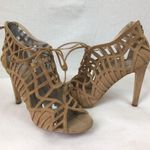 Dolce Vita Tan Faux Suede Cage Triangle Heel Sandals 7.5 Brown Photo 1