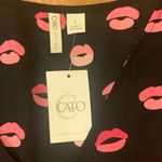 Cato  NWT Black and Pink Lip Puff Sleeve Top with Ruched Tie Front Elastic sleeve Photo 1