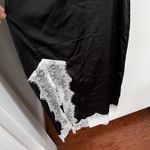 Elegant Black Satin Slip Dress with Lace Trim Photo 1