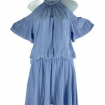 Ramy Brook  Eileen Cold Shoulder Satin Mini Dress Light Blue Size S Photo 0
