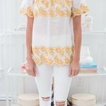 Loft linen cotton blend embroidered peasant top white yellow size petite large Photo 0