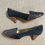 Matt Bernson Blue Leather Suede Heels with a Glitter Cap Toe Size 11 Photo 3