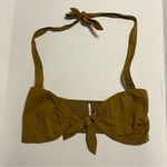 Free People  Top Women’s Olive Green Halter Tie Front Crop Top Sz L EUC Cotton Photo 0