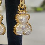 Gold Hoop Earrings with Pearl Bear Charms Photo 2
