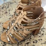 EXPRESS Light tan and silver gladiator style heeled sandals Photo 0