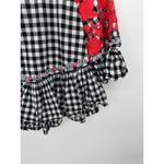 Anthropologie Gingham Swing Tunic Women XS Black White Floral Ruffle Babydoll Photo 3