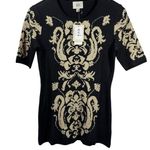 ECI  Damask Knitted A-line Sweater Women S NWT Short Sleeve Black Y2K Sparkle Photo 0