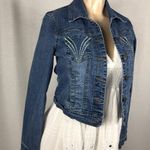 Djeans Fitted Bedazzled Jean Jacket Size 7/8 With Pockets,Buttons. Preloved Blue Photo 1
