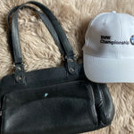 BMW Black leather mini duffle Bag and White Cap Set Photo 0