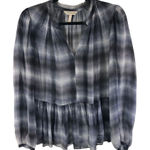Rebecca Taylor  Blue Plaid Silk Long Sleeve Peplum Blouse Sheer Size 2 Photo 0