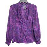 Chadwick's Blouse Artsy Violet Purple Geometric Satin Stretch Women's 10 Medium Photo 0