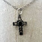 Silver tone and black dainty cross necklace Photo 1
