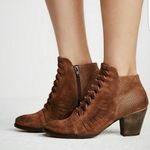 Free People  Loveland Ankle Boot Size 39 US 9 Brown Suede Snake Embossed Boho Photo 11