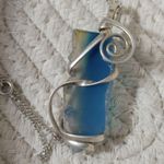 Blue Glass Quartz Silver Wire Wrapped Pendant Necklace On Atlas Sterling Chain Photo 11
