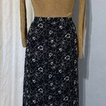 Norton Mcnaughton  Midi Skirt Black Floral Lightweight 1/2 Elastic Waist Size L Photo 0