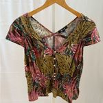 Madewell Shirred Cap-Sleeve Top in Brushstroke Monstera Dark Coffee Small Photo 4