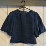 joe's jeans Joe’s Women Small Navy Blue Cotton Eyelet Flare Puff Sleeve Round Neck Blouse Photo 0