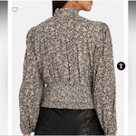 Intermix  Krissia Tie-Neck Smocked Blouse in Grey Size 6 Puff Sleeves V Neck Photo 6