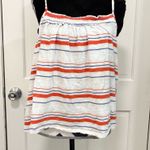 Universal Threads Universal Thread Stripped Flowy Tank Top Ruffles Spaghetti Strap White/Orange Photo 0