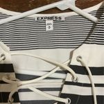 EXPRESS Striped Lace-Up V-Neck Dress Black Off-White Knee Length Women's M Photo 2