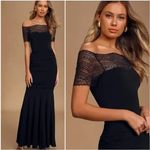 Lulus  Dress Women Medium Black Any Given Moment Black Lace Ruched Off Shoulder Photo 1