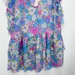 Jessica Simpson Tiered Ruffle Retro Vibrant Floral Swim Coverup Mini Dress Sheer Photo 3