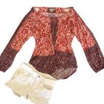 Lucky Brand  Off The Shoulder Blouse Floral Bohemian Long Sleeve Tunic Loose S Photo 2