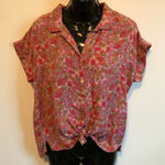 Lucky Brand  Pink floral short sleeve button front collared shirt small Photo 0