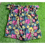 Rose + Olive Tropical Floral Boho Peasant Top - Large Photo 5