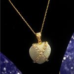 14K Gold Jade & Diamond Heart Pendant Necklace Photo 9