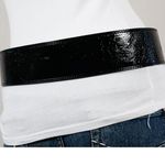 Vintage Wide Black Patent Leather Belt with Pointed Ends Retro Photo 1