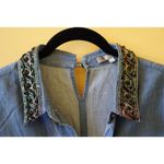 Abito Vintage Casual Denim Button Shirt Beaded Jacquard Collar Blue Small Photo 2