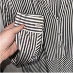 J.Jill  Button Down Top Black White Stripes Size L Photo 5