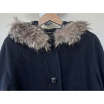 Nordstrom VTG Gallery Virgin Wool Cashmere Coat Black Fur Hood Classic Italy Photo 1