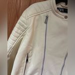 ZARA  Vegan Faux Leather Motorcycle Moto Zippered Jacket in Winter‎ White Size XL Photo 9